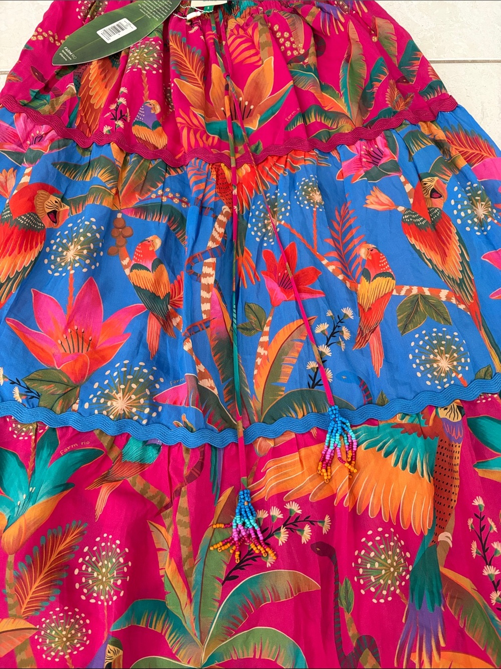 FARM Rio Vibrant Tropical Tiered Maxi Skirt - Fuchsia & Blue - Picture 5 of 6